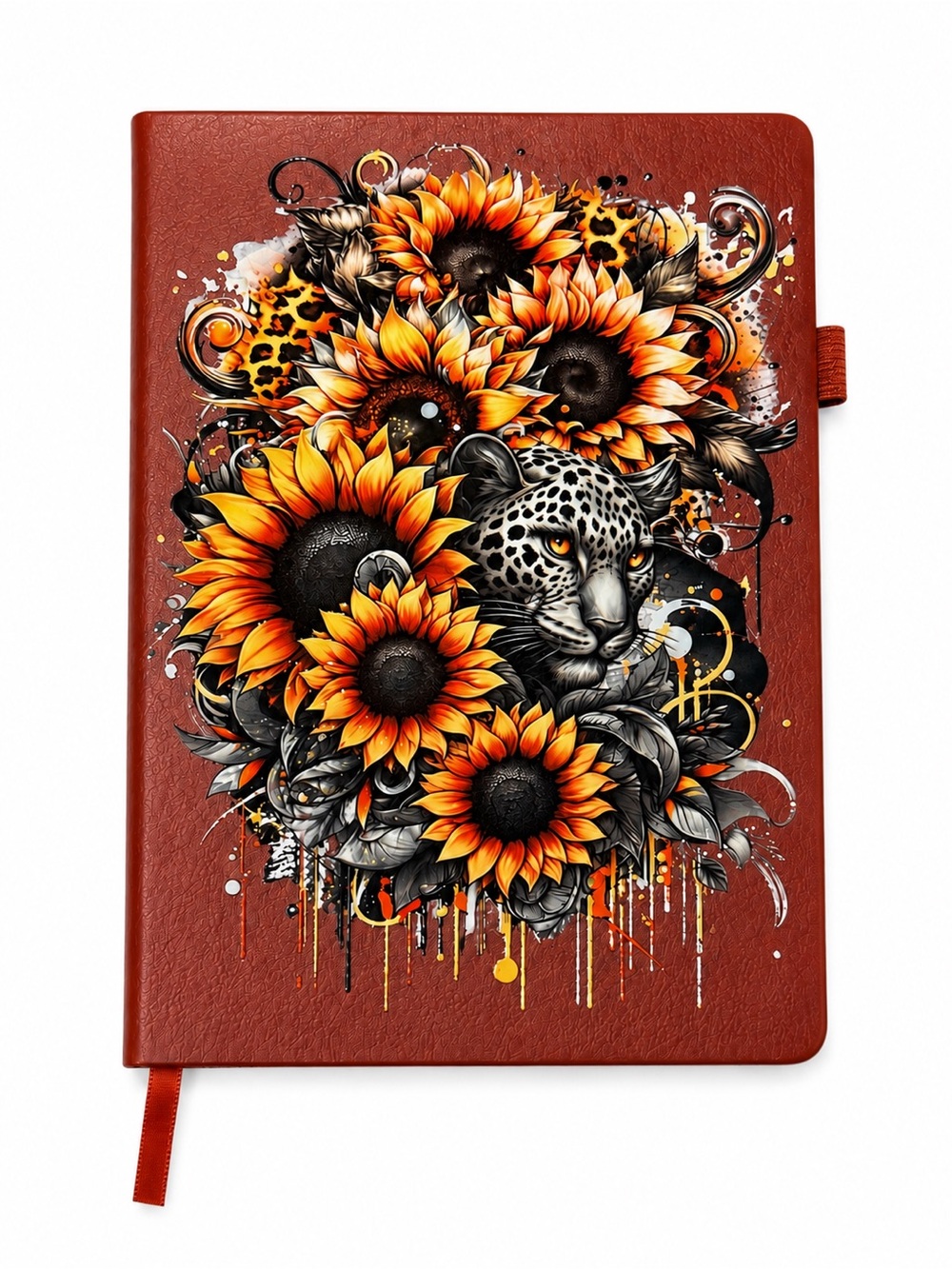 Leopard Sunflower Journal Brown Leather Look Notebook Lined Pages